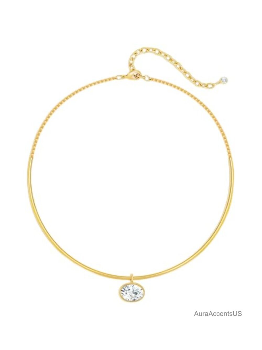 Gold Plated Marquise Oval CZ Pendant Choker Necklace